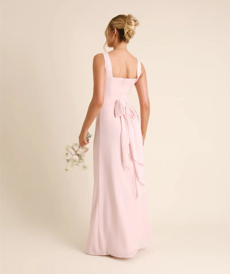 Blush Pink A-Line Square Neck Chiffon Sleeveless Floor-Length Wedding Dress - Chloe Dress