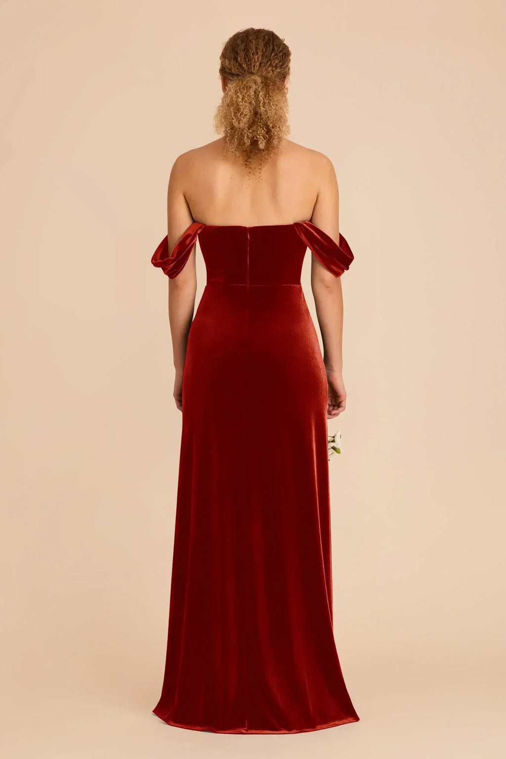 Orange Velvet High Slit Floor-Length Wedding Dress - Chloe Dress