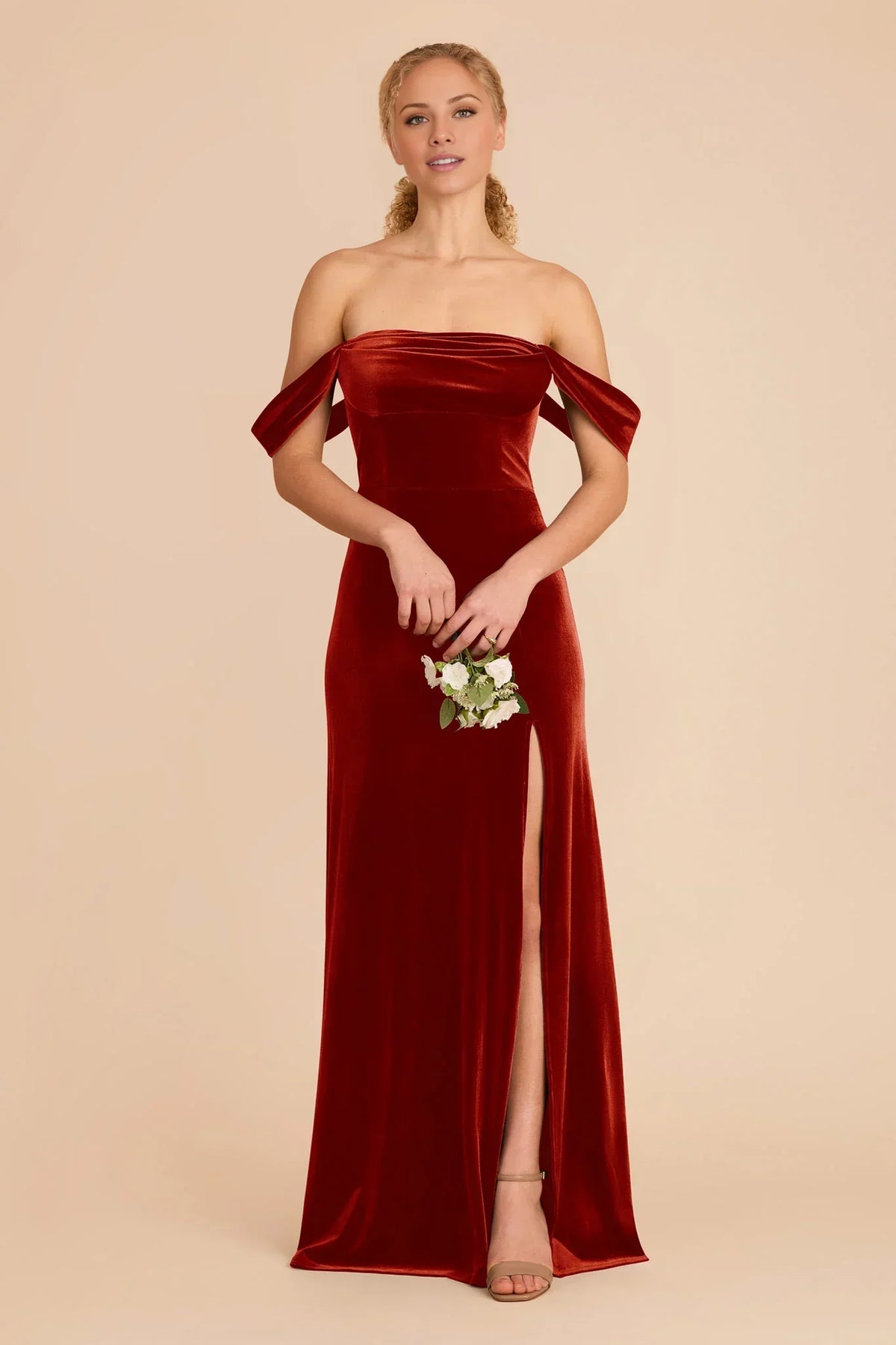 Orange Velvet High Slit Floor-Length Wedding Dress - Chloe Dress