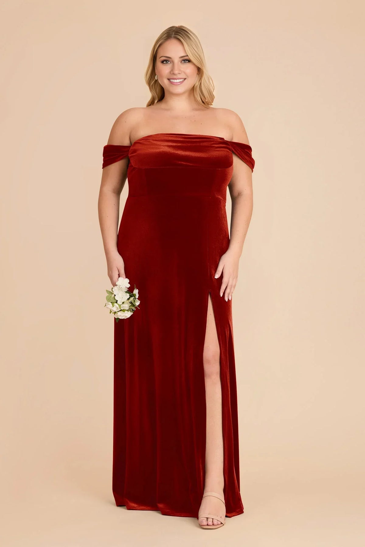 Orange Velvet High Slit Floor-Length Wedding Dress - Chloe Dress