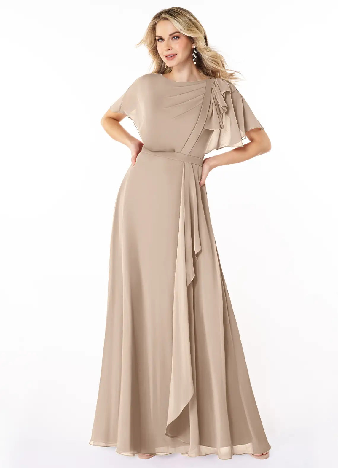 A-Line Chiffon Ruffled Floor-Length Wedding Dress - Chloe Dress