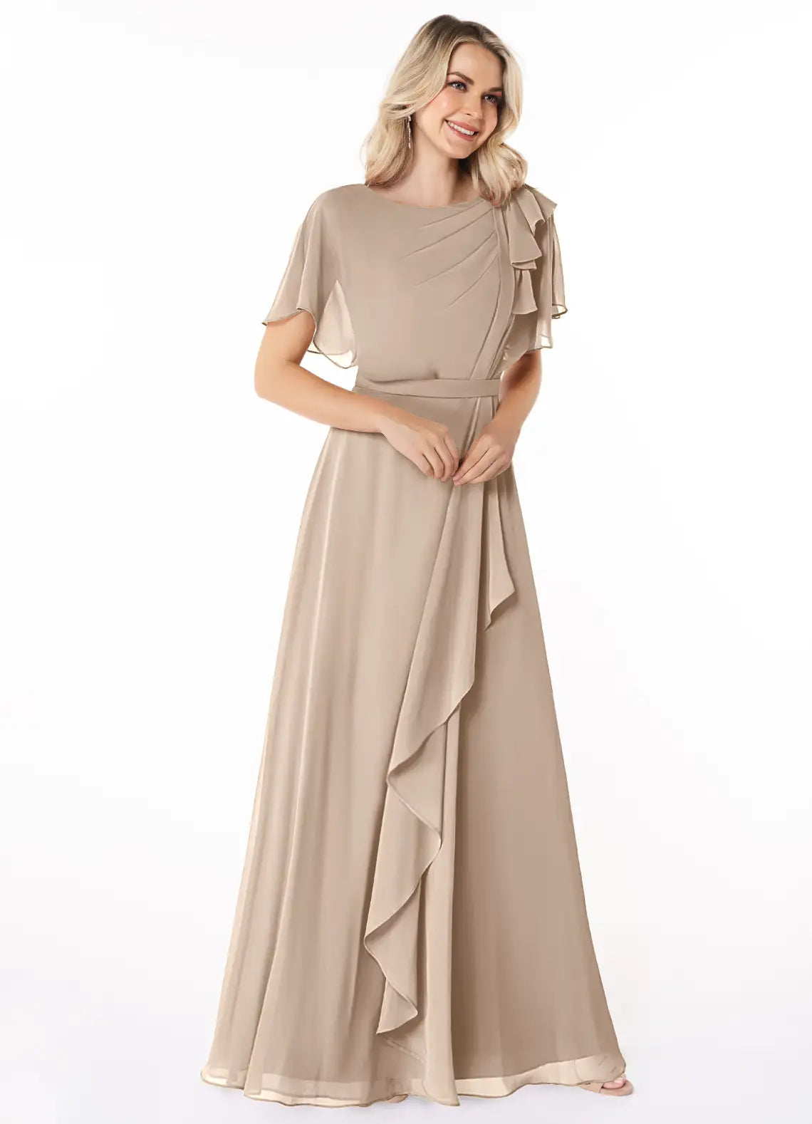 A-Line Chiffon Ruffled Floor-Length Wedding Dress - Chloe Dress