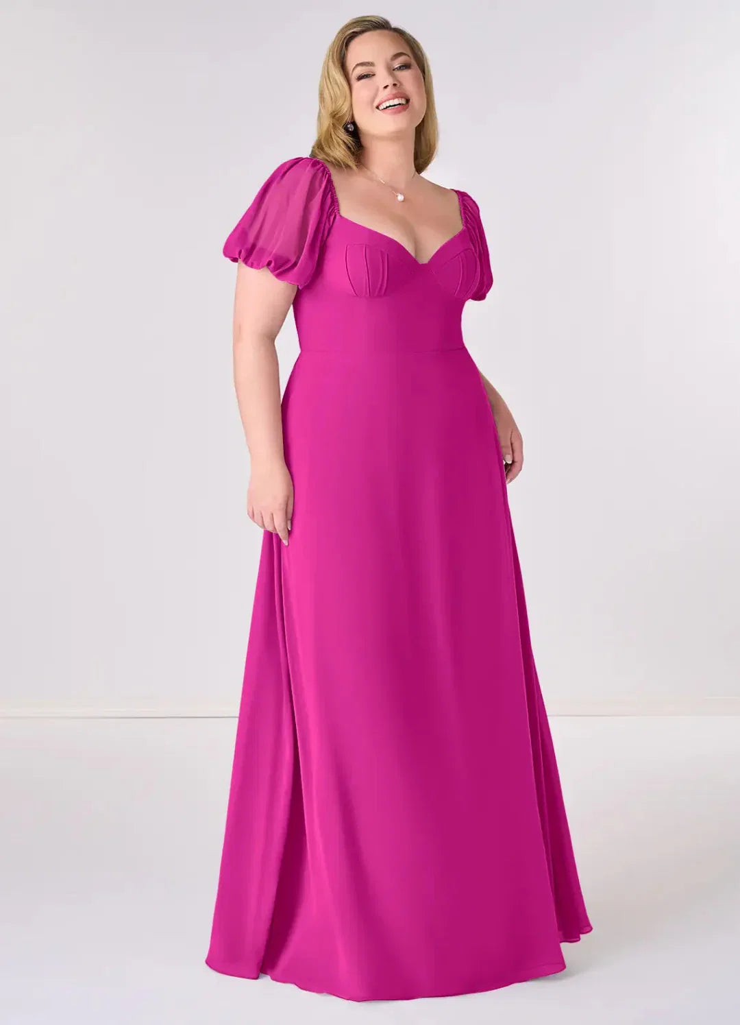 A-Line Sweetheart Chiffon Puff Sleeve Floor-Length Wedding Dress - Chloe Dress