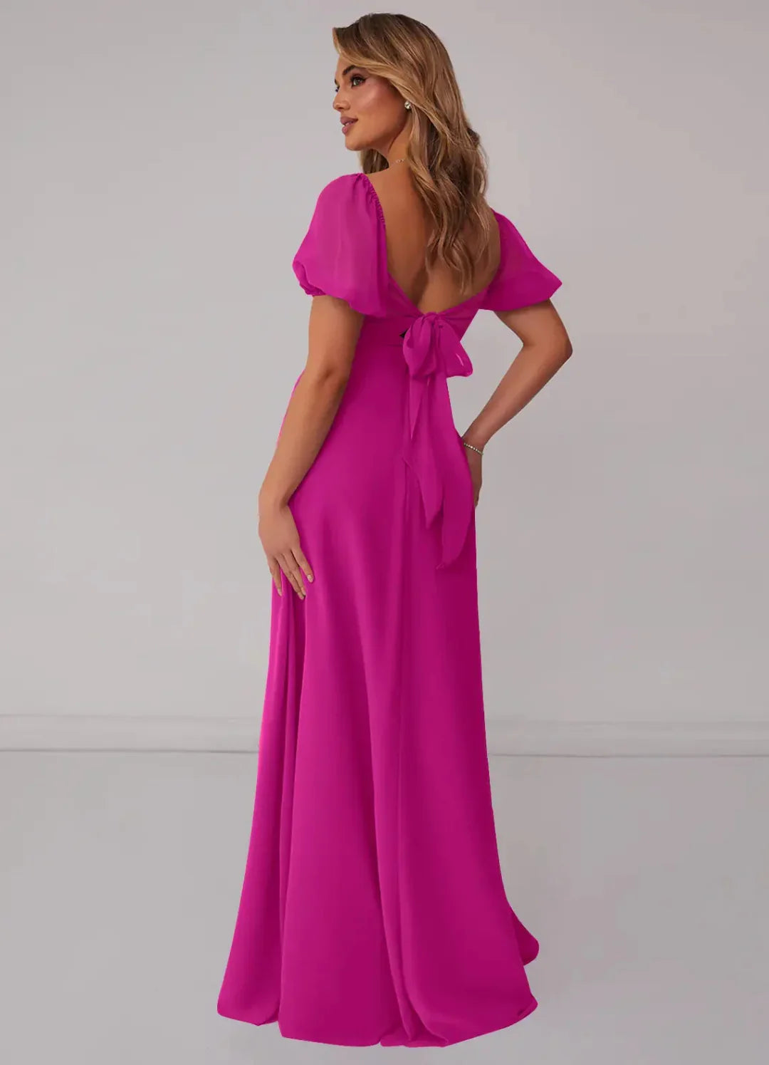 A-Line Sweetheart Chiffon Puff Sleeve Floor-Length Wedding Dress - Chloe Dress