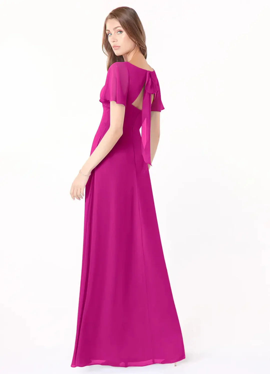 A-Line V-Neck Chiffon High Slit Floor-Length Wedding Dress - Chloe Dress