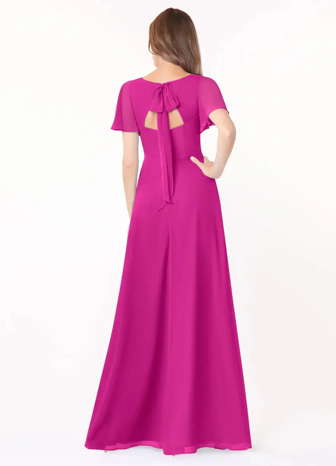 A-Line V-Neck Chiffon High Slit Floor-Length Wedding Dress - Chloe Dress