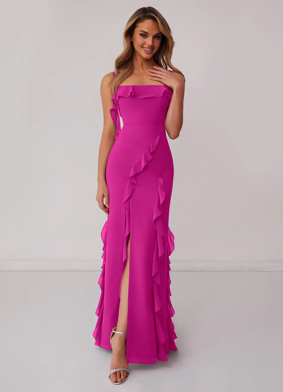 Chiffon Ruffled Wedding Dress - Chloe Dress
