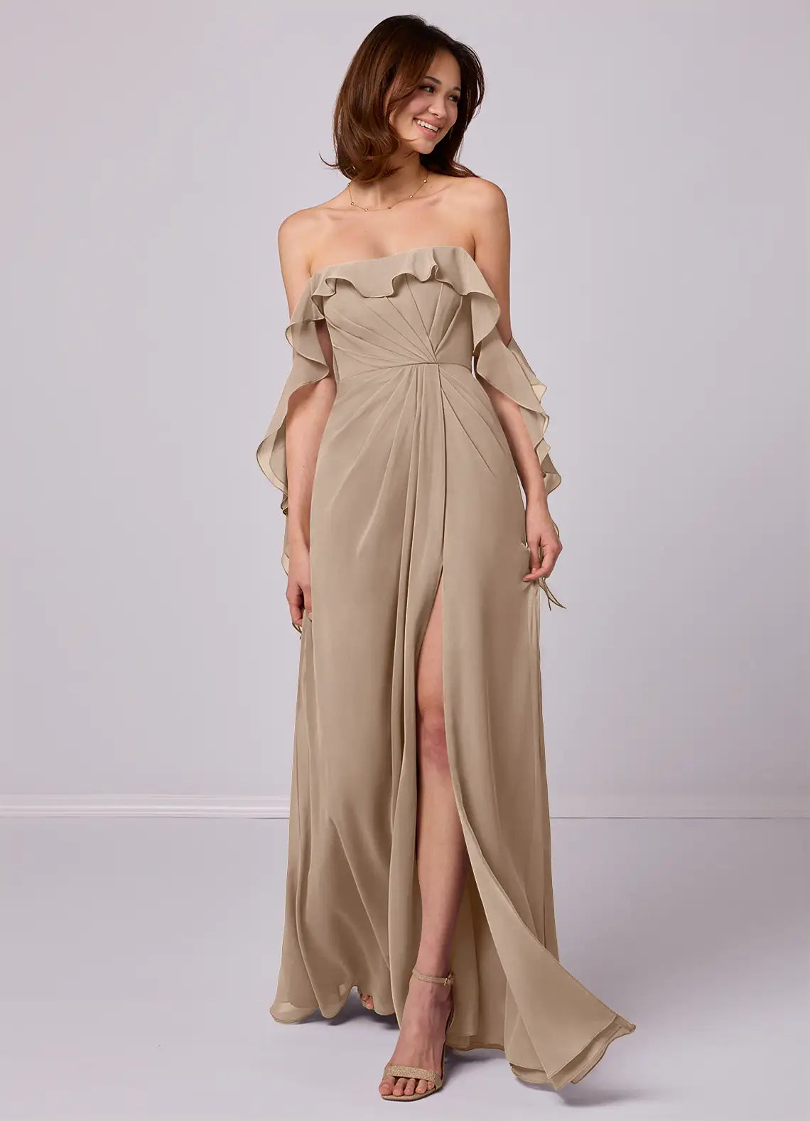 Chiffon High Slit Wedding Dress - Chloe Dress