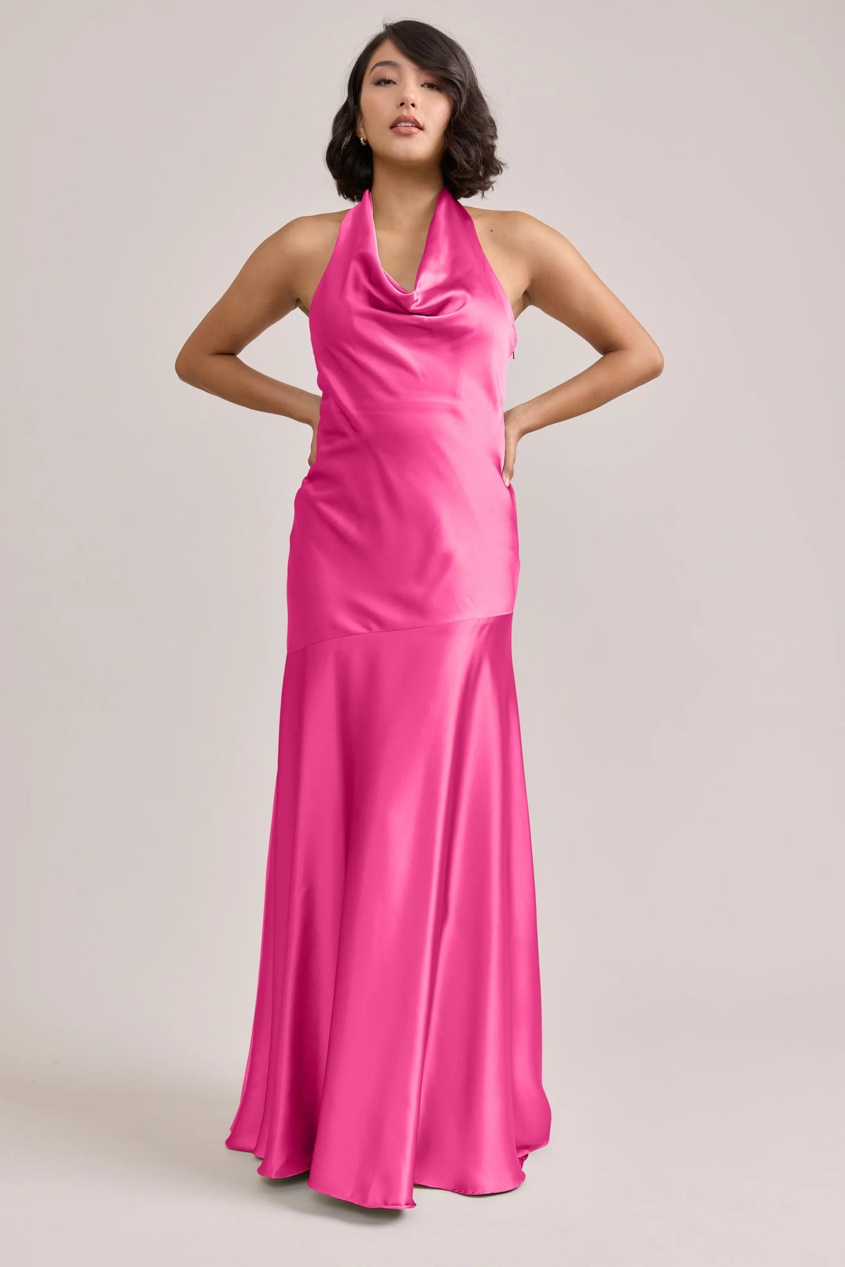 Hot Pink Mermaid Halter Satin Floor-Length Wedding Dress - Chloe Dress