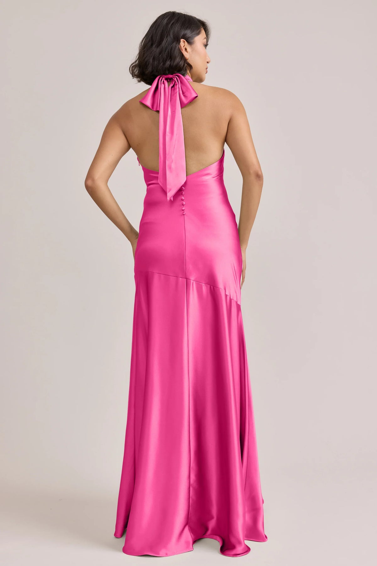 Hot Pink Mermaid Halter Satin Floor-Length Wedding Dress - Chloe Dress