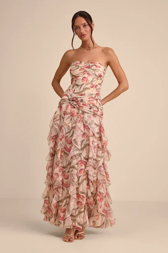 A-Line Sweetheart Chiffon Sleeveless Open Back Ruffled Floor-Length Prom Dress - Chloe Dress