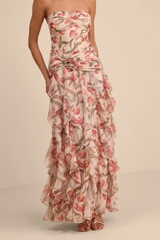 A-Line Sweetheart Chiffon Sleeveless Open Back Ruffled Floor-Length Prom Dress - Chloe Dress