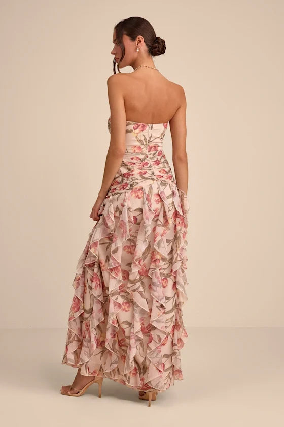 A-Line Sweetheart Chiffon Sleeveless Open Back Ruffled Floor-Length Prom Dress - Chloe Dress