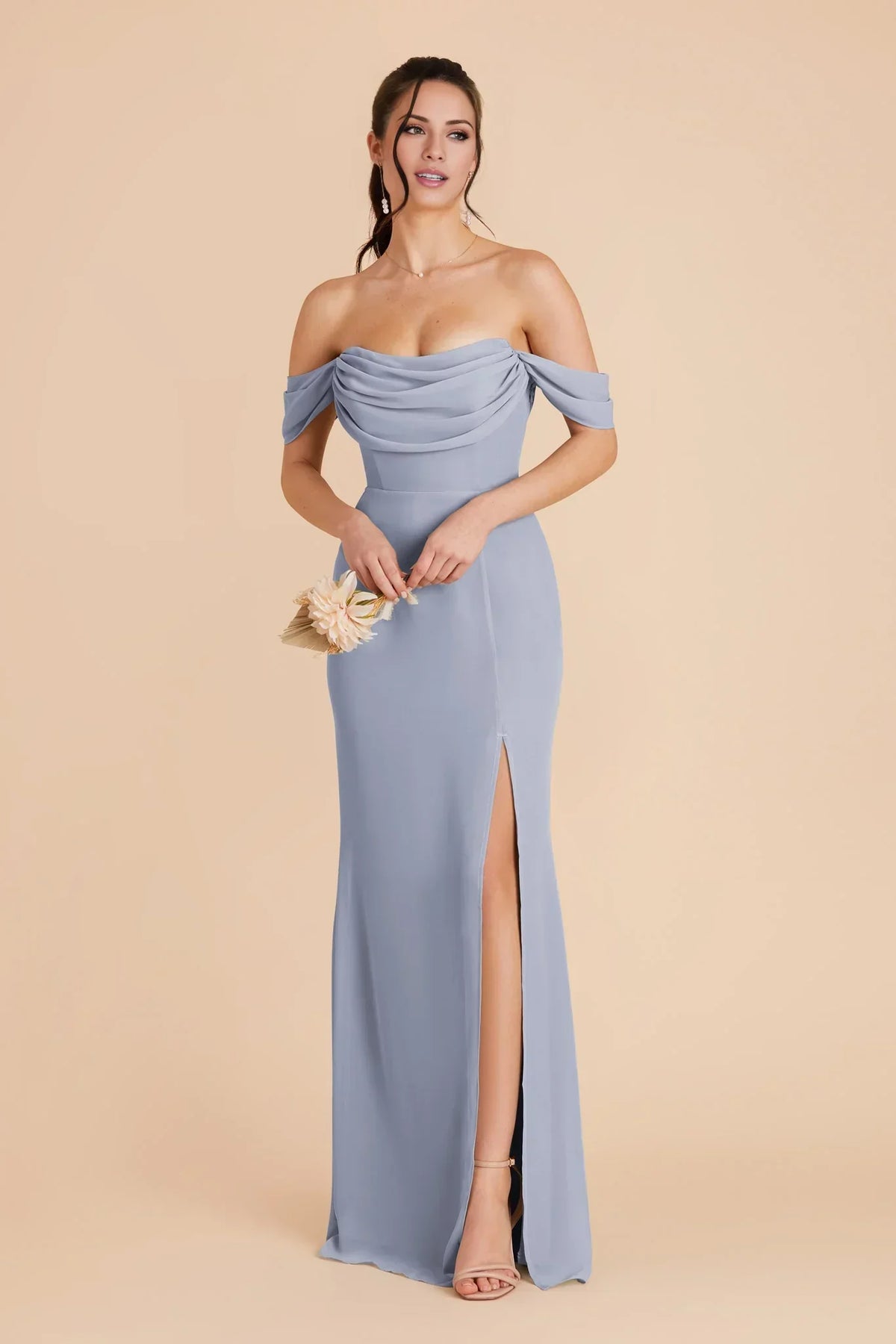 Blue Chiffon High Slit Floor-Length Wedding Dress - Chloe Dress