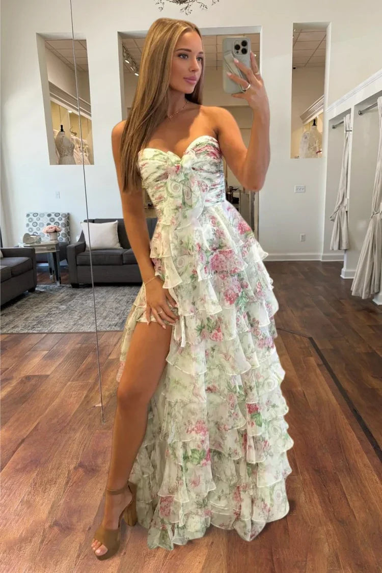 A-Line Sweetheart Lace Ruffled Prom Dress - Chloe Dress