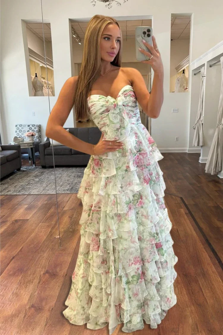 A-Line Sweetheart Lace Ruffled Prom Dress - Chloe Dress