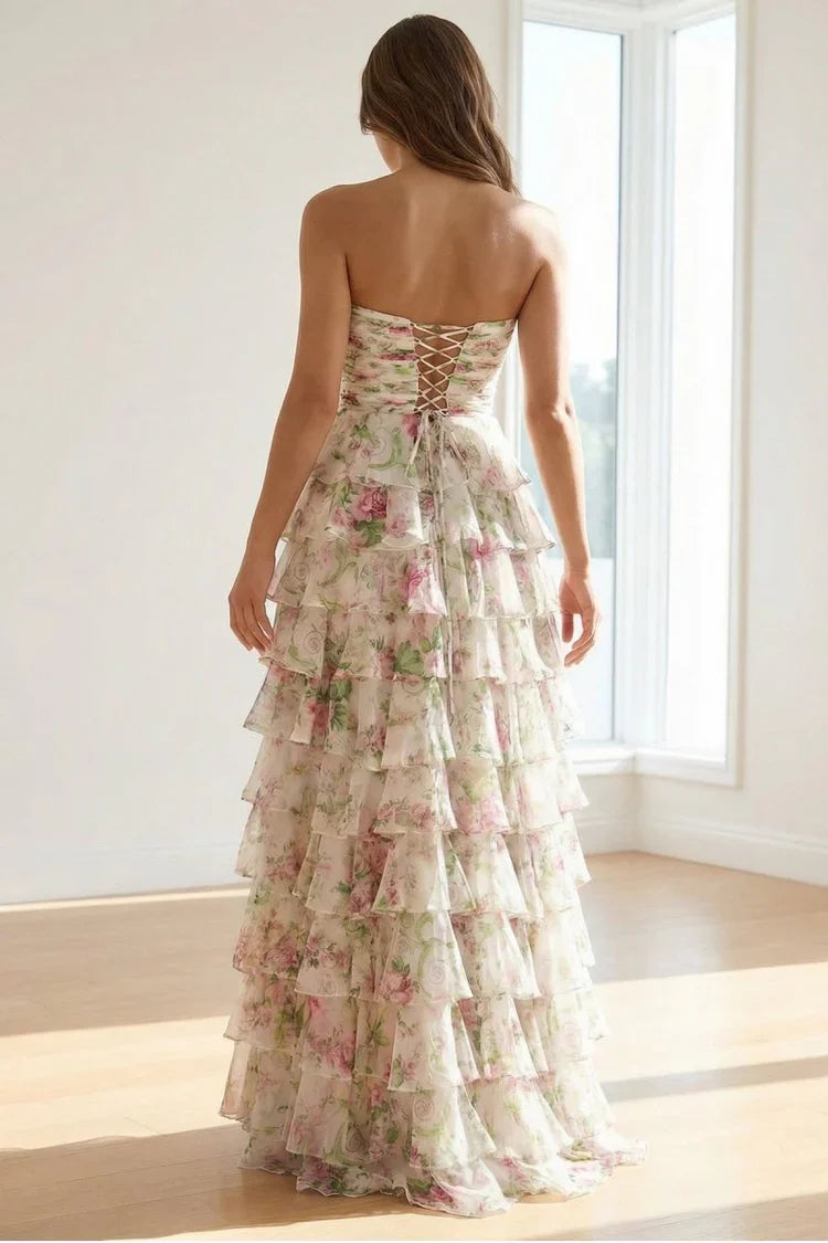 A-Line Sweetheart Lace Ruffled Prom Dress - Chloe Dress