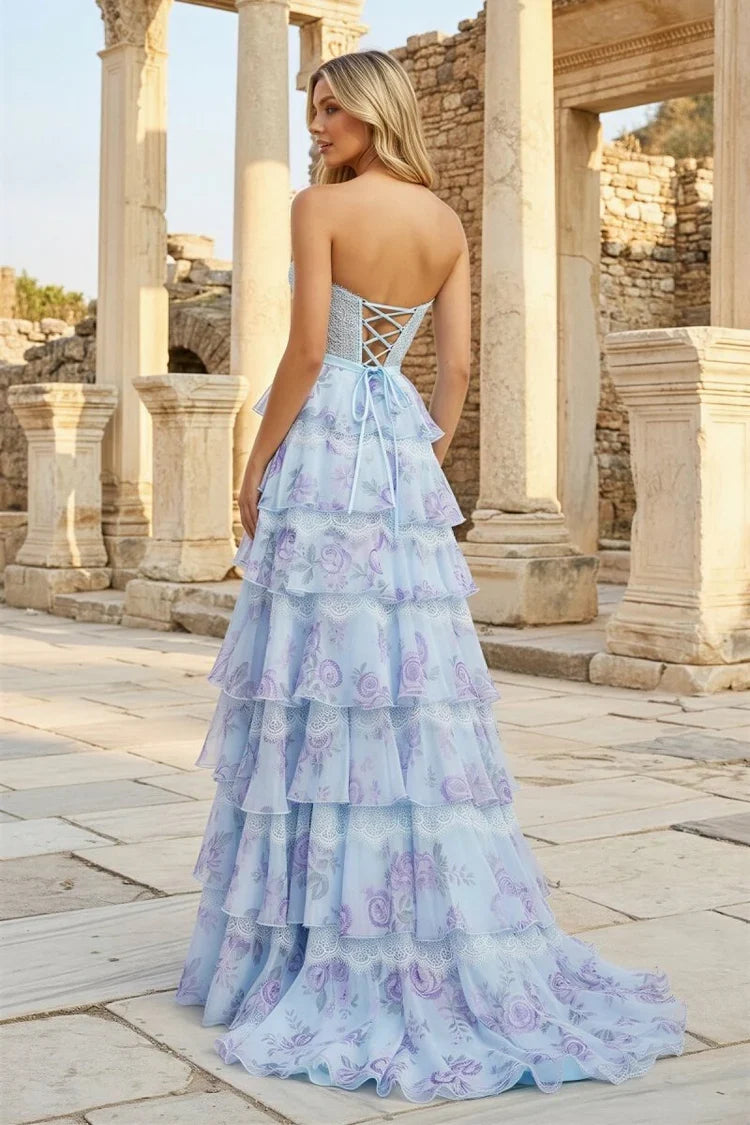 A-Line Sweetheart Lace Lace-Up Back Ruffled Prom Dress - Chloe Dress
