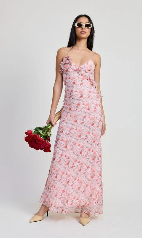 Sheath V-Neck Chiffon Open Back Floor-Length Prom Dress - Chloe Dress