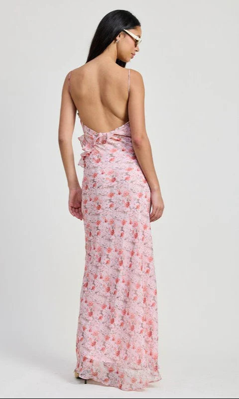 Sheath V-Neck Chiffon Open Back Floor-Length Prom Dress - Chloe Dress