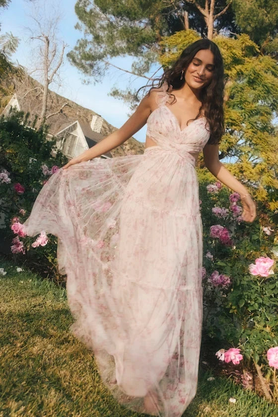 V-Neck Chiffon Sleeveless Ruffled Floor-Length Prom Dress - Chloe Dress