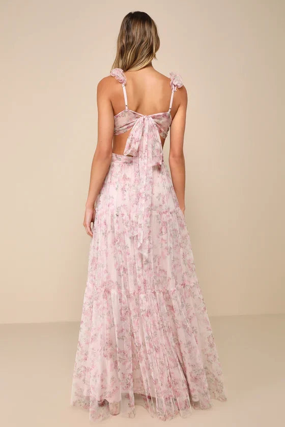 V-Neck Chiffon Sleeveless Ruffled Floor-Length Prom Dress - Chloe Dress