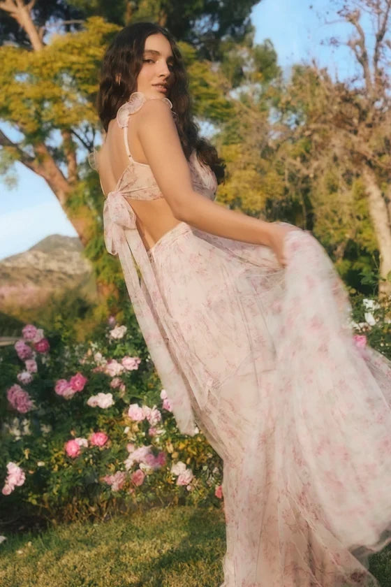 V-Neck Chiffon Sleeveless Ruffled Floor-Length Prom Dress - Chloe Dress