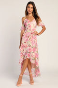 V-Neck Chiffon Cold Shoulder Ruffled Floor-Length Prom Dress - Chloe Dress