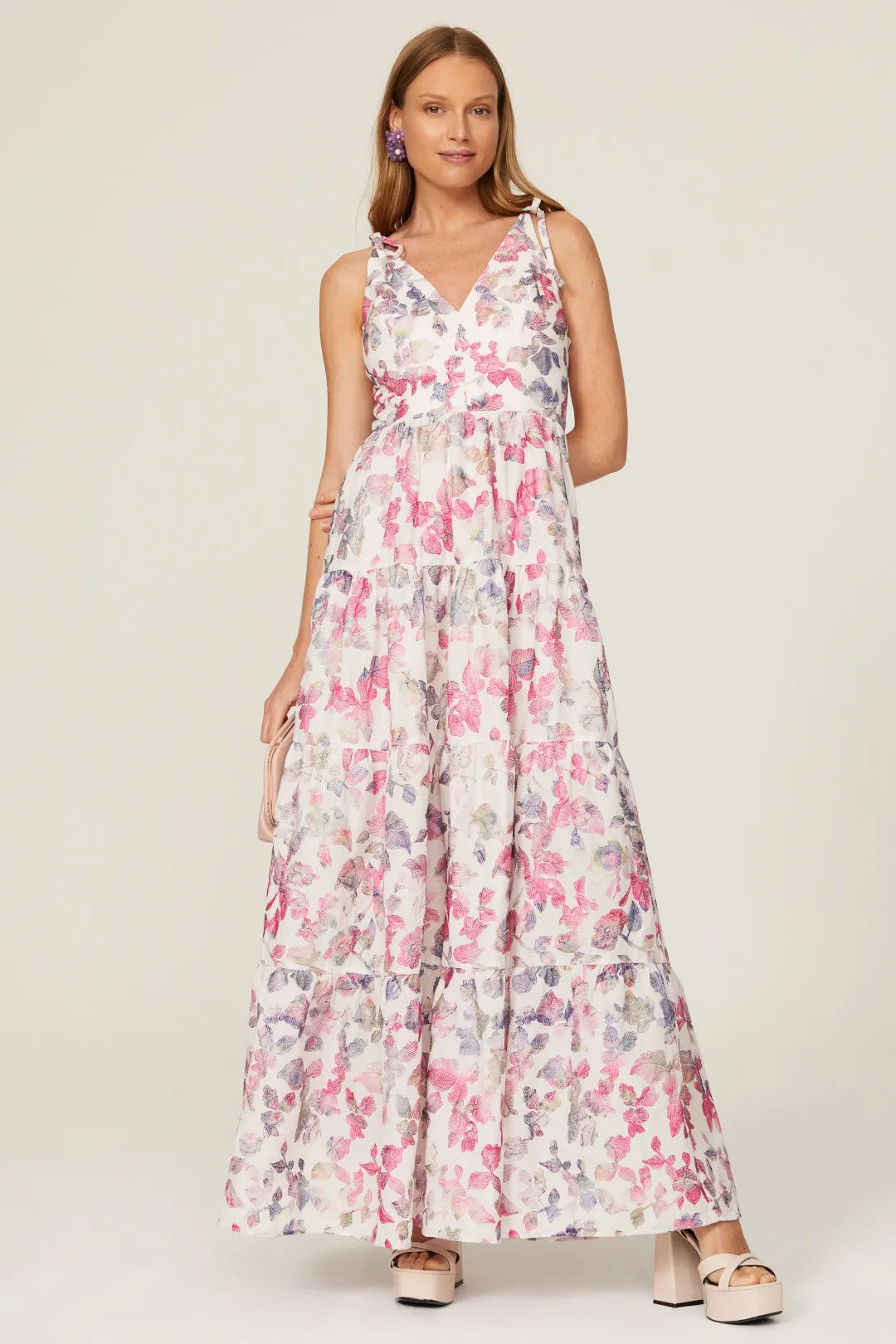 A-Line V-Neck Backless Tiered Floor-Length Prom Dress - Chloe Dress