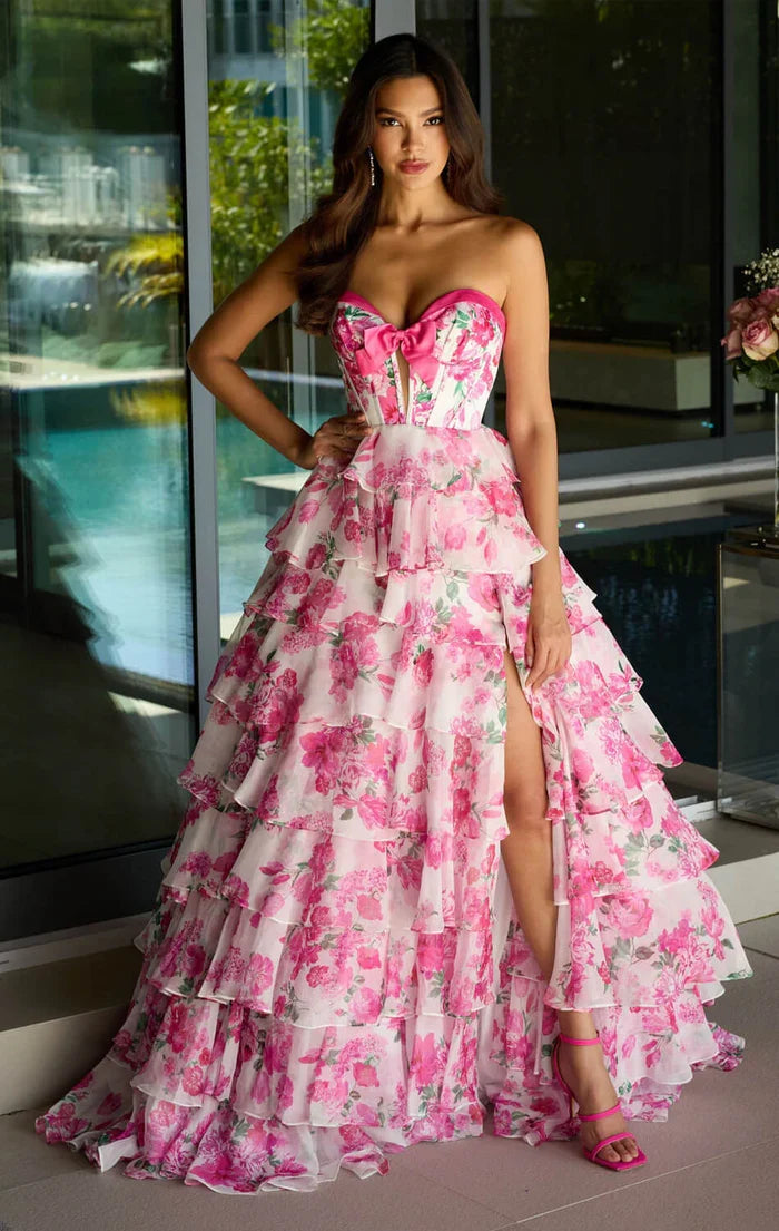 Strapless Chiffon High Slit Prom Dress - Chloe Dress