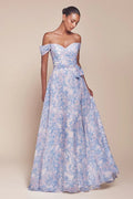 A-Line Off-Shoulder Chiffon Cap Sleeve Ruffled Floor-Length Prom Dress - Chloe Dress