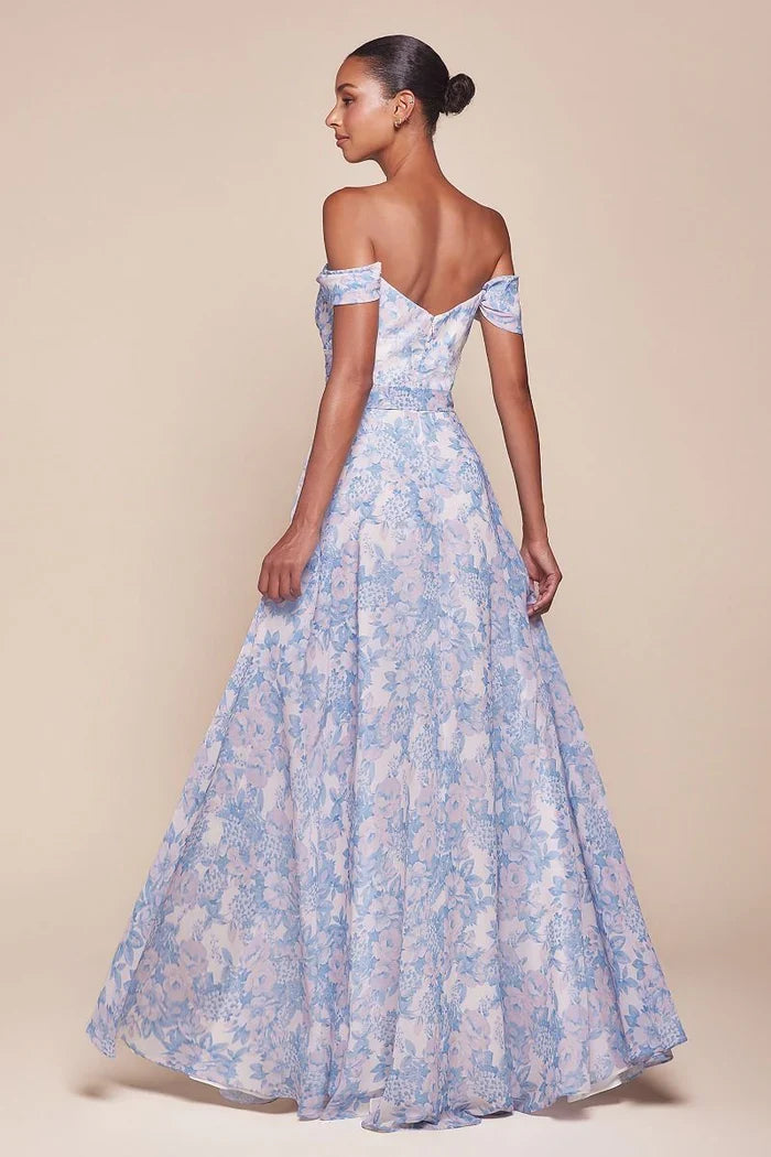 A-Line Off-Shoulder Chiffon Cap Sleeve Ruffled Floor-Length Prom Dress - Chloe Dress