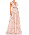 V-Neck Cap Sleeve Ruffled Floor-Length Prom Dress - Chloe Dress