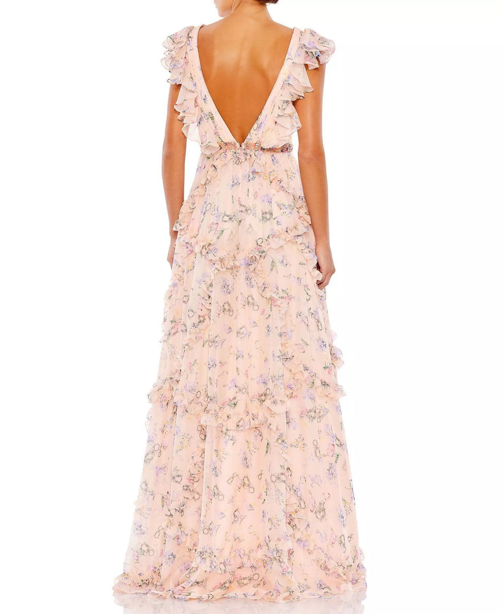 V-Neck Cap Sleeve Ruffled Floor-Length Prom Dress - Chloe Dress