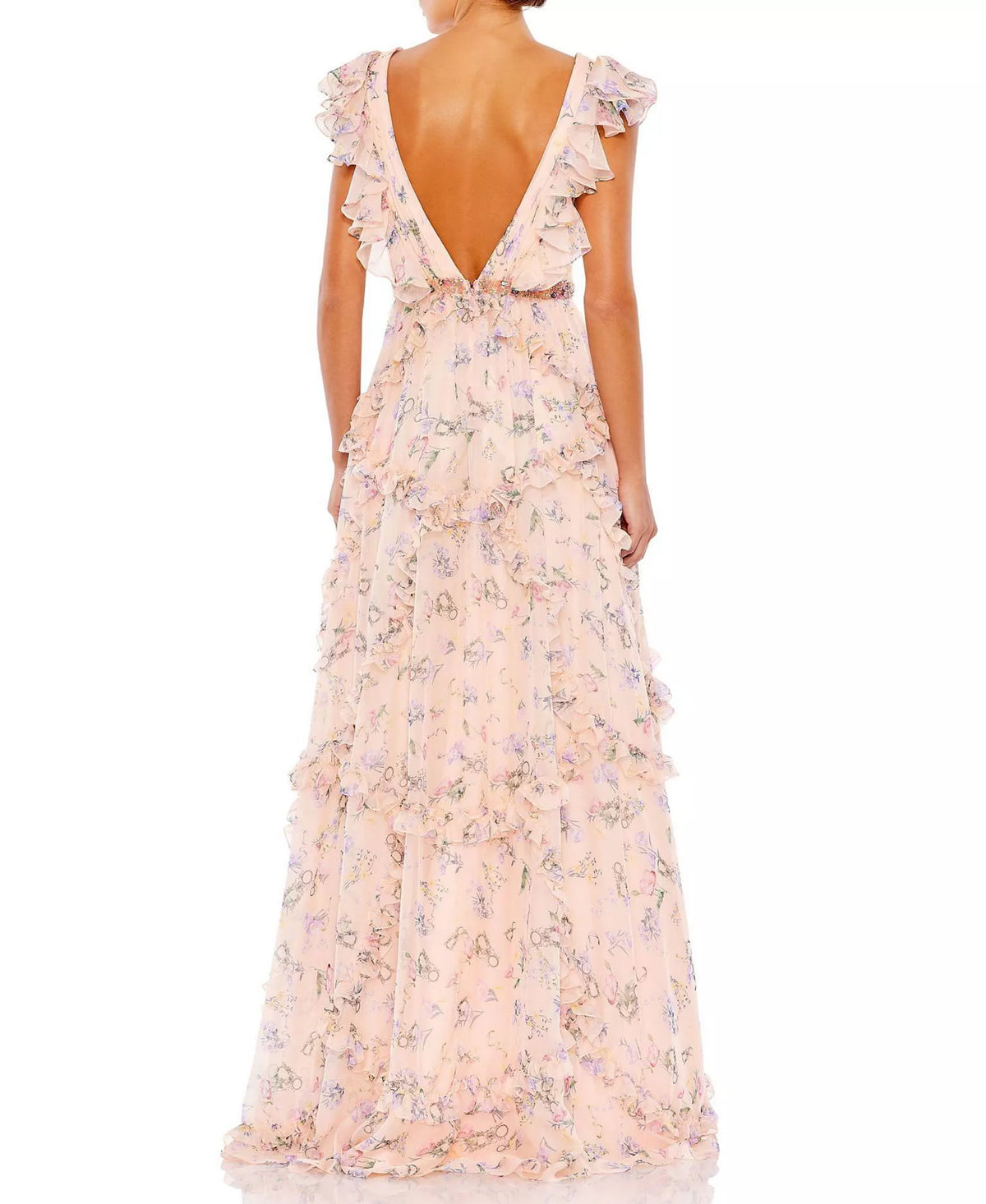 V-Neck Cap Sleeve Ruffled Floor-Length Prom Dress - Chloe Dress