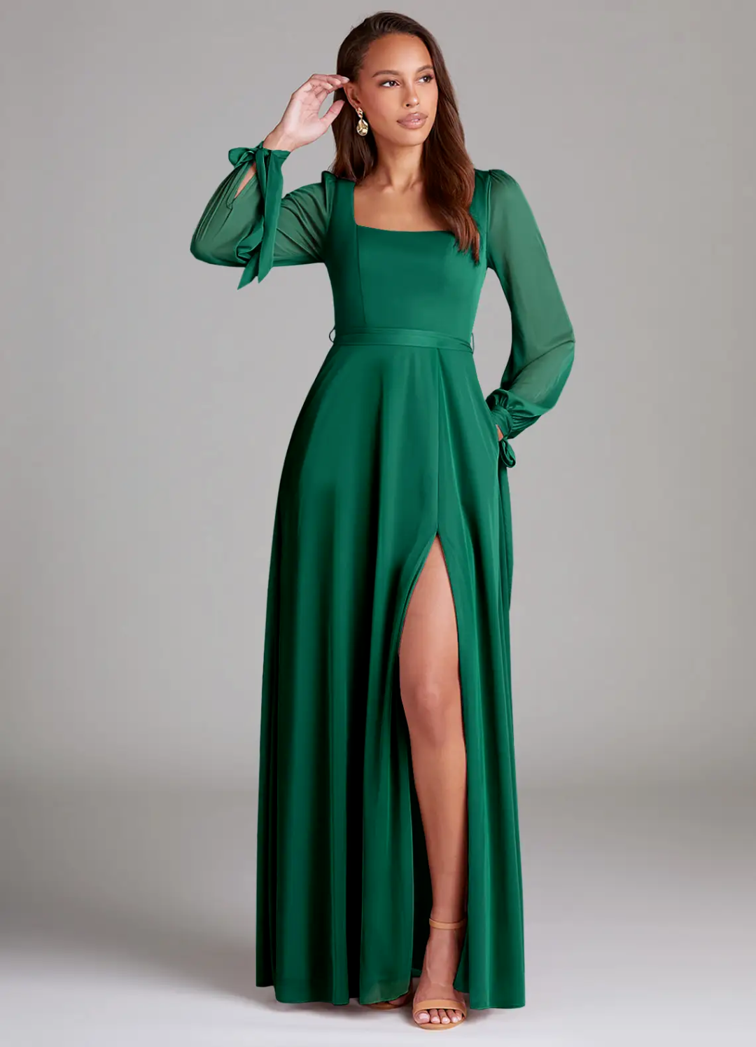 Square Neck High Slit Floor-Length Wedding Dress - Chloe Dress