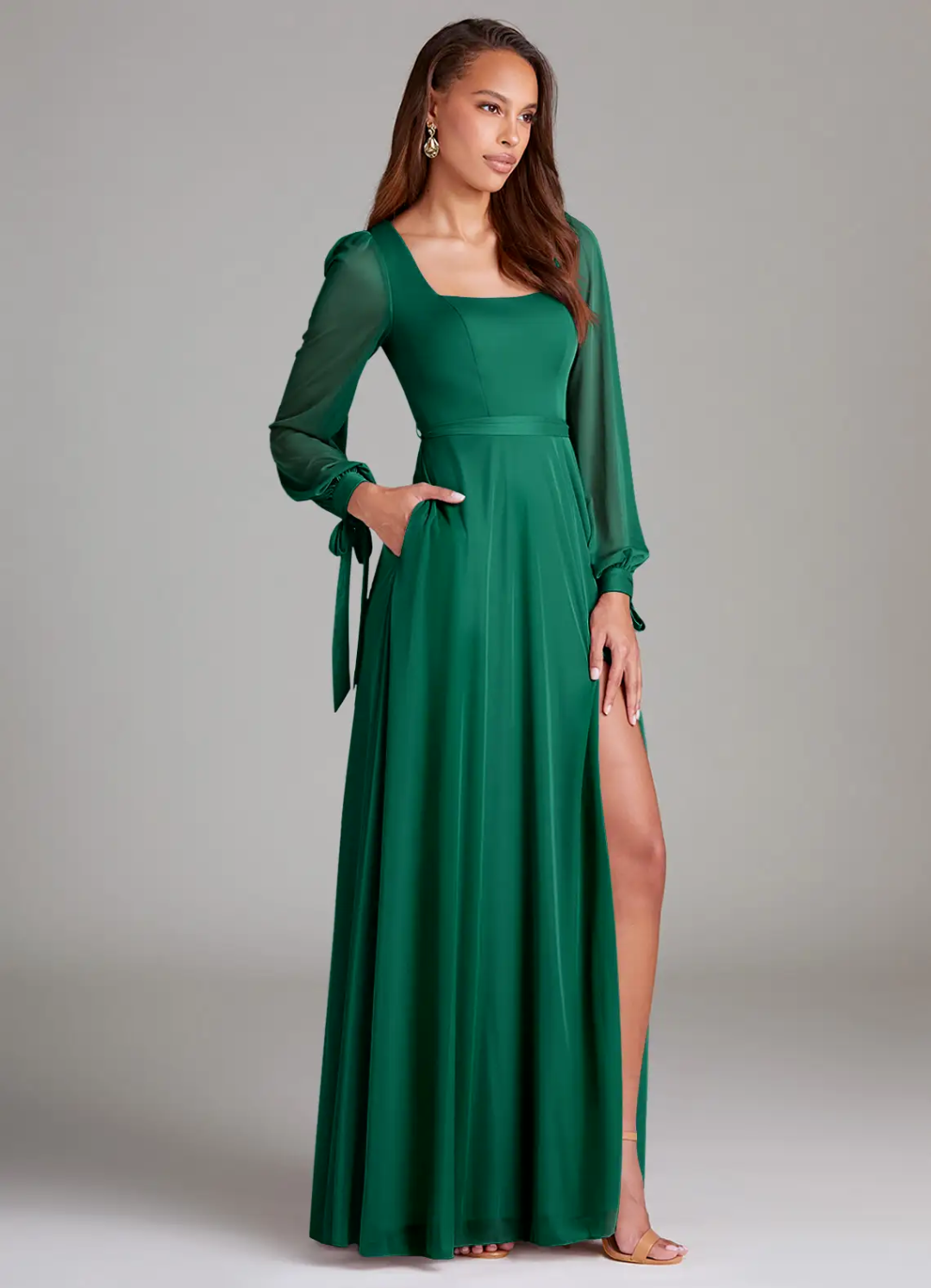 Square Neck High Slit Floor-Length Wedding Dress - Chloe Dress