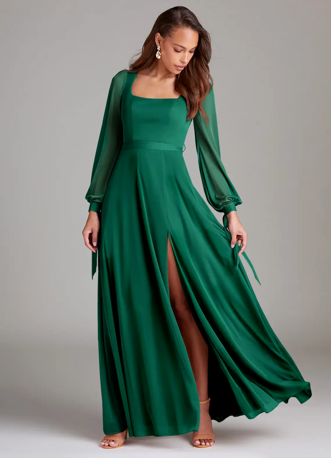 Square Neck High Slit Floor-Length Wedding Dress - Chloe Dress