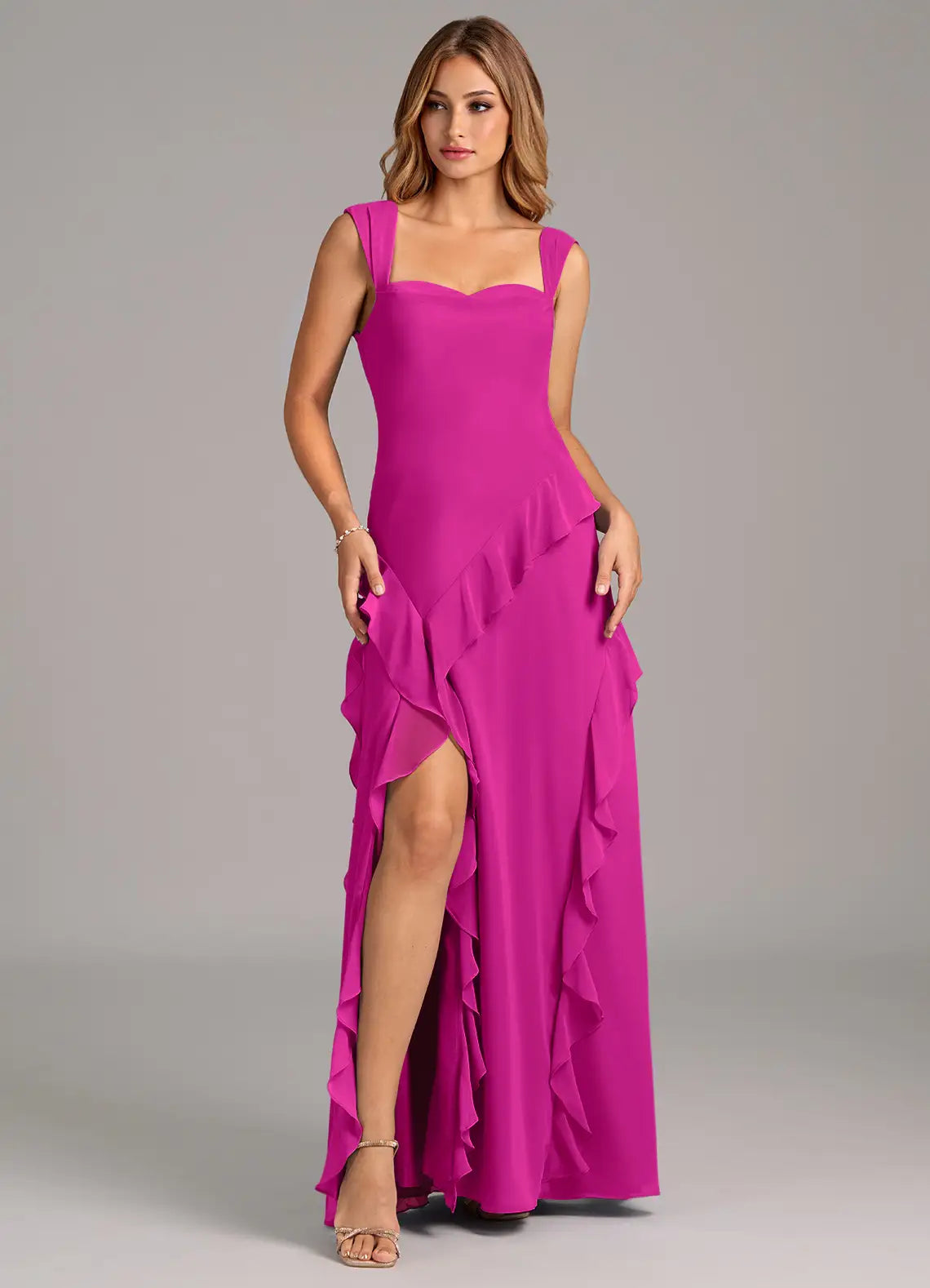 Sweetheart Chiffon Cap Sleeve High Slit Floor-Length Wedding Dress - Chloe Dress