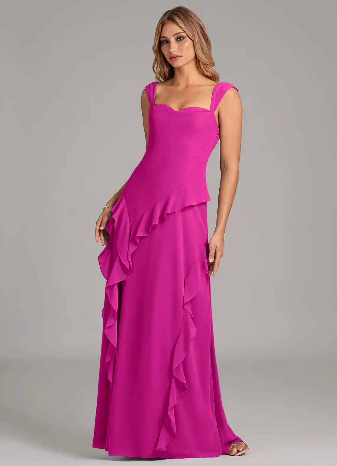 Sweetheart Chiffon Cap Sleeve High Slit Floor-Length Wedding Dress - Chloe Dress