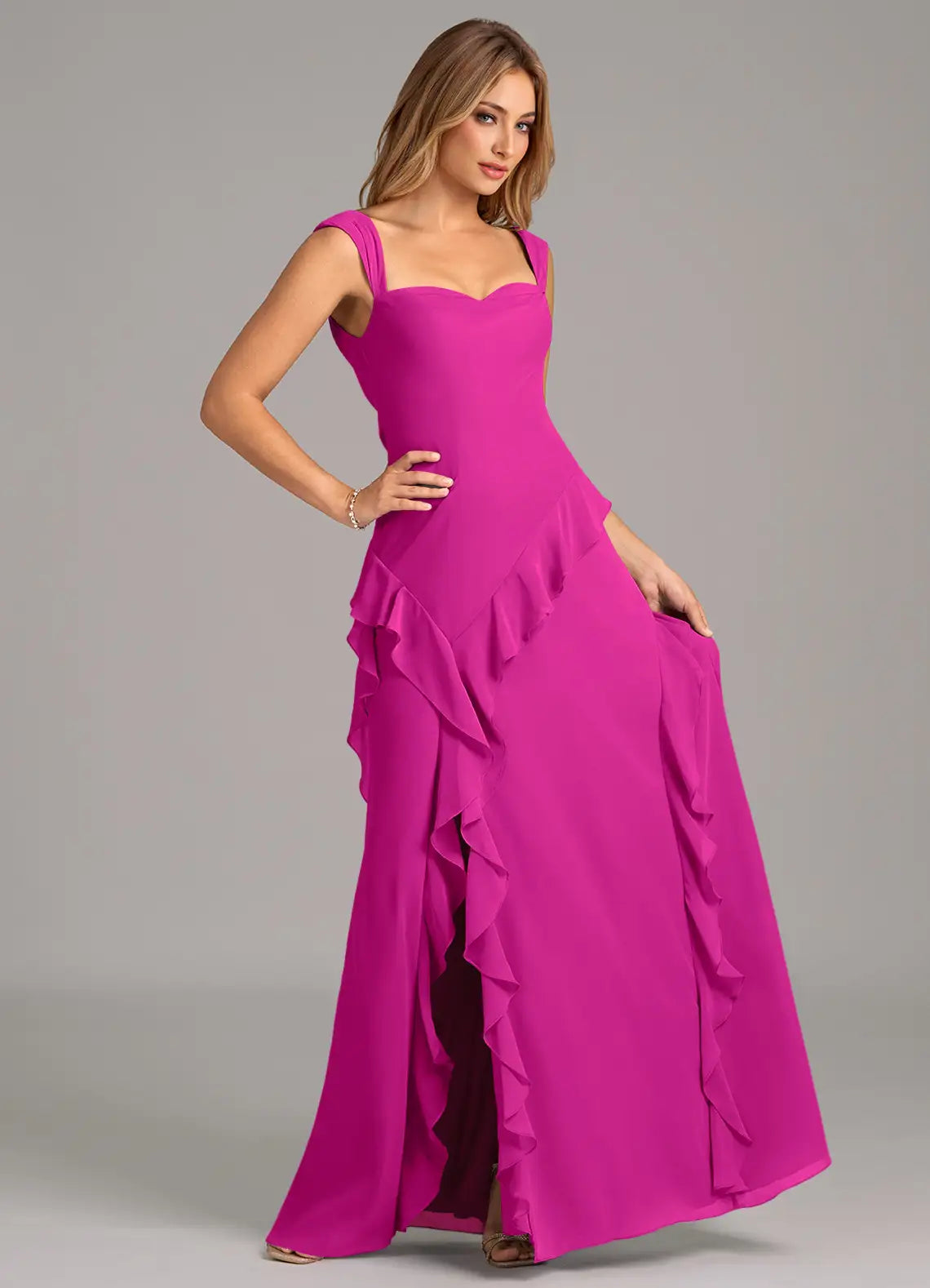 Sweetheart Chiffon Cap Sleeve High Slit Floor-Length Wedding Dress - Chloe Dress