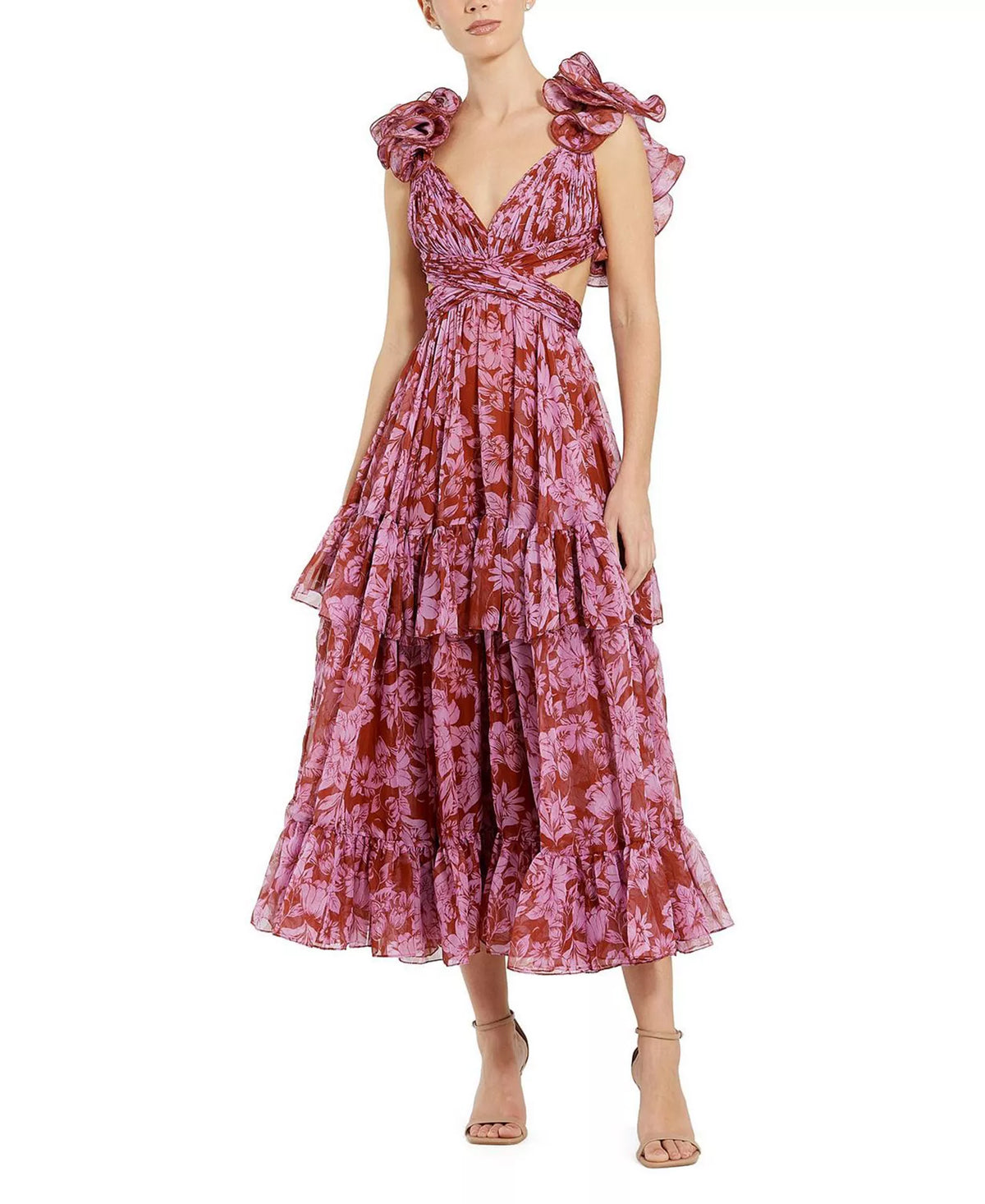 V-Neck Lace Ruffled Midi Prom Dress - Chloe Dress
