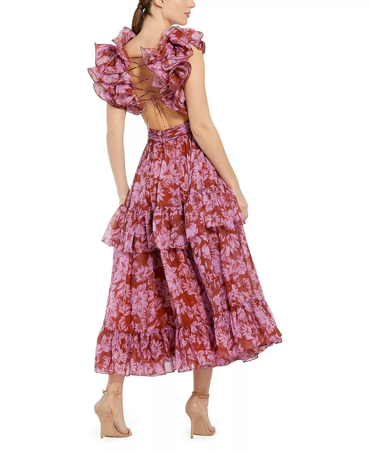V-Neck Lace Ruffled Midi Prom Dress - Chloe Dress