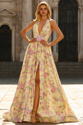 Halter Satin High Slit Prom Dress - Chloe Dress