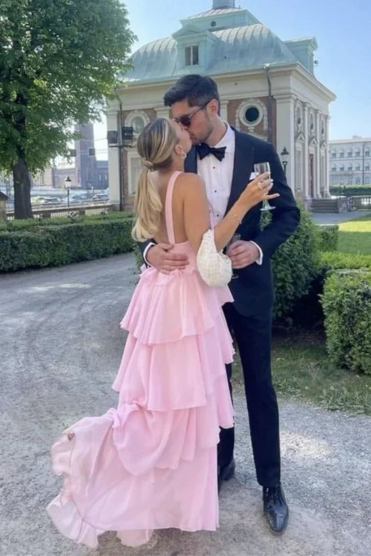 Halter Chiffon Open Back Ruffled Floor-Length Prom Dress - Chloe Dress