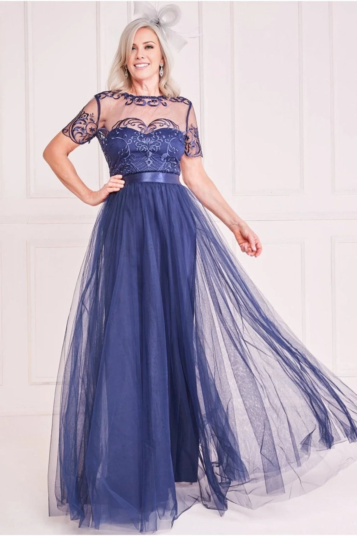A-Line Illusion Tulle Short Sleeve Floor-Length Dress - Chloe Dress
