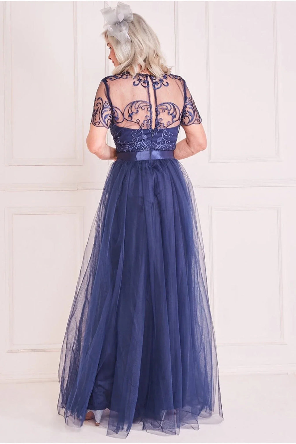 A-Line Illusion Tulle Short Sleeve Floor-Length Dress - Chloe Dress