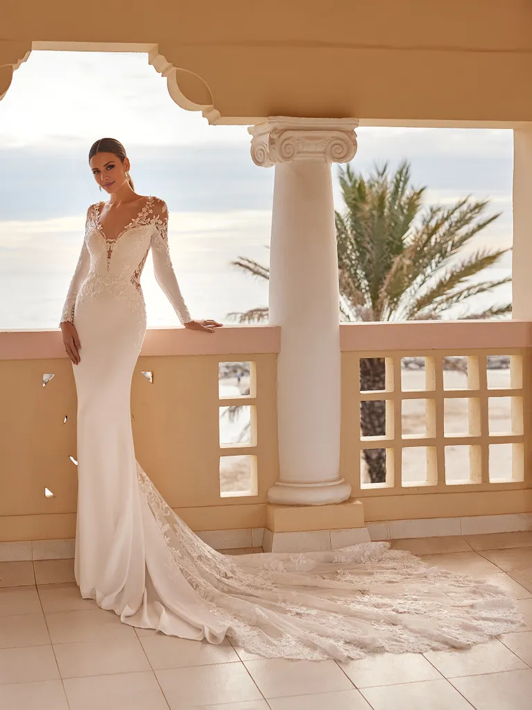 Mermaid V-Neck Lace Long Sleeve Floor-Length Wedding Dress - Chloe Dress