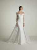 Mermaid Off-Shoulder Lace Long Sleeve Floor-Length Wedding Dress - Chloe Dress