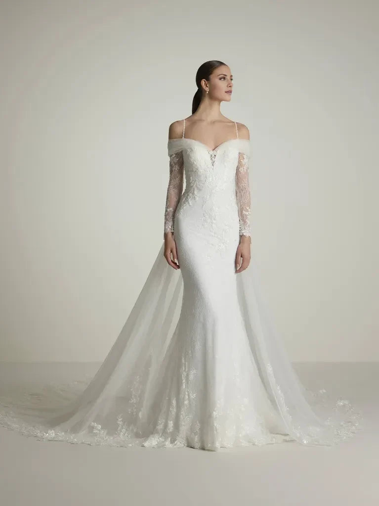 Mermaid Off-Shoulder Lace Long Sleeve Floor-Length Wedding Dress - Chloe Dress
